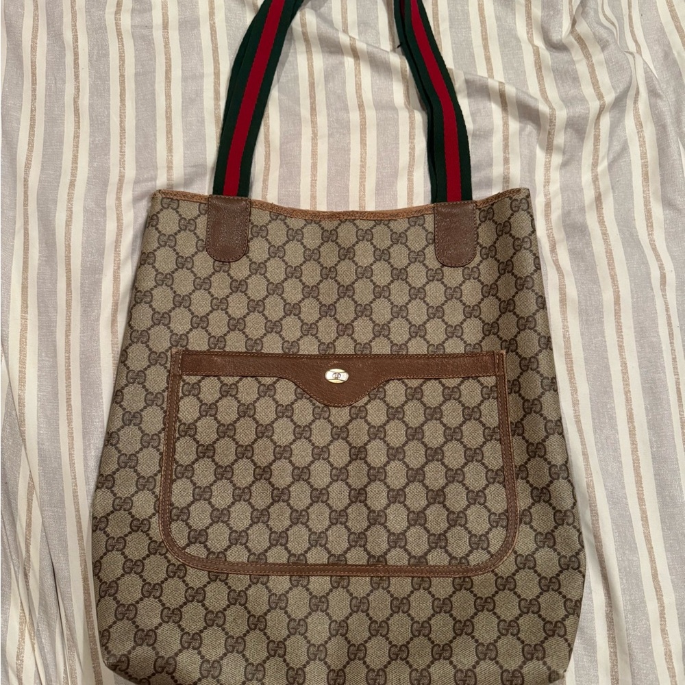 Gucci Beige Monogram Tote with Green and Red Straps